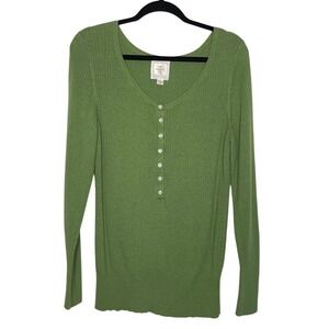 Old Navy Henley Sweater Womens XL Green Ribbed Knit Long Sleeve Button Front